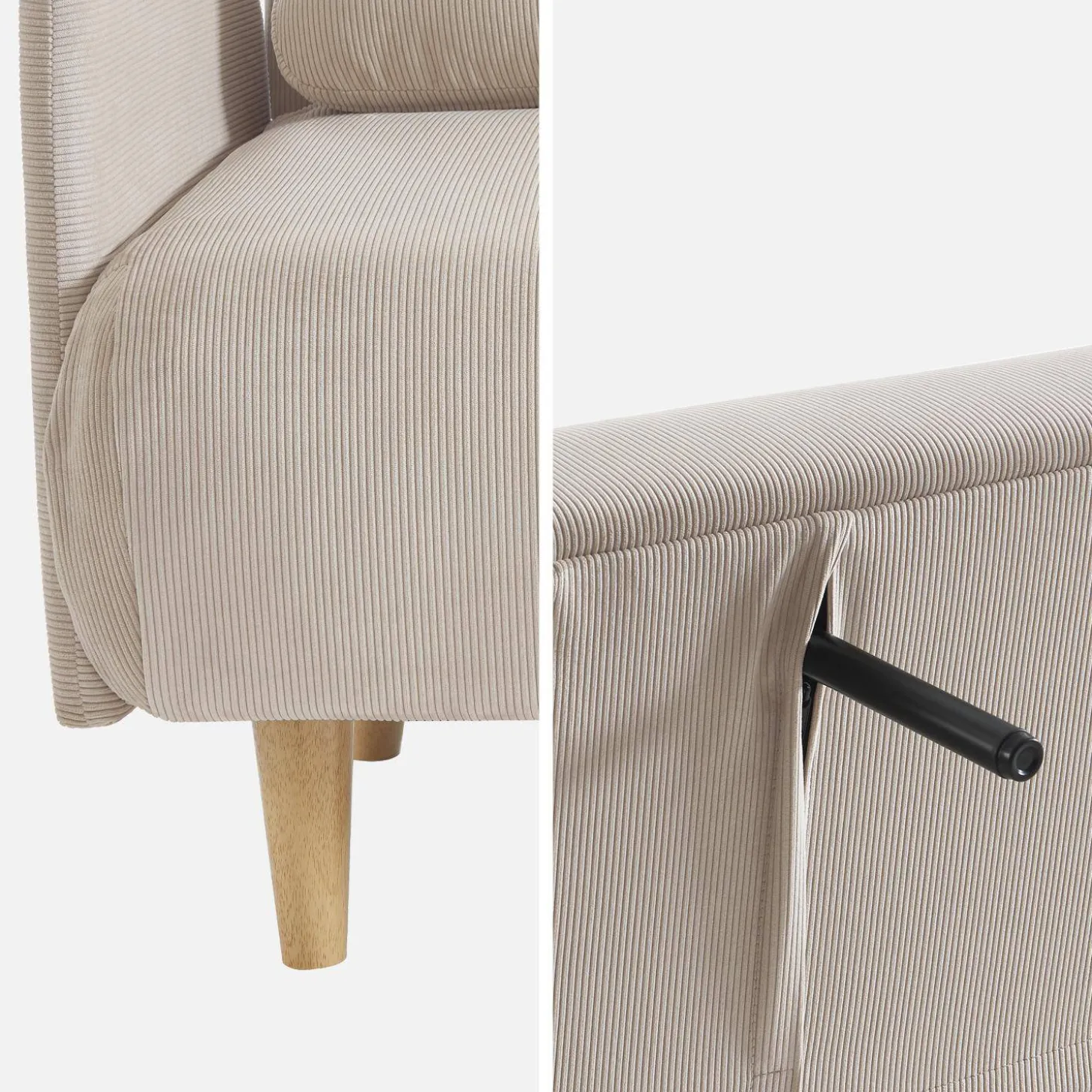 Sofá-cama em veludo canelado fino, 2 lugares