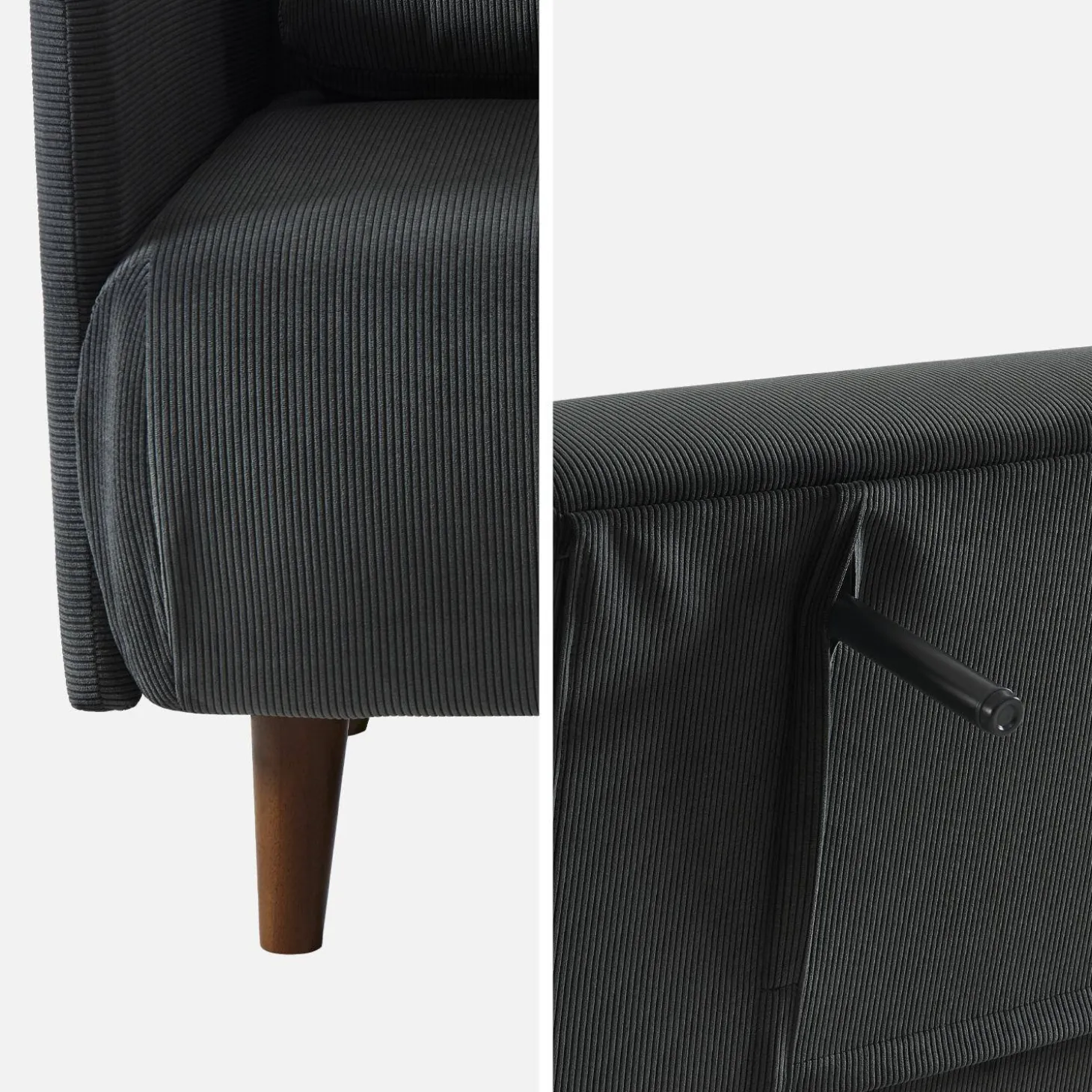Sofá-cama em veludo canelado fino, 2 lugares
