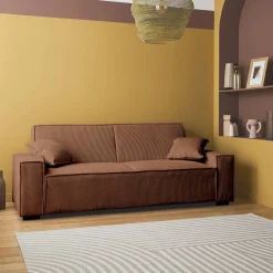 Sofá-cama em veludo canelado grosso, 3 lugares