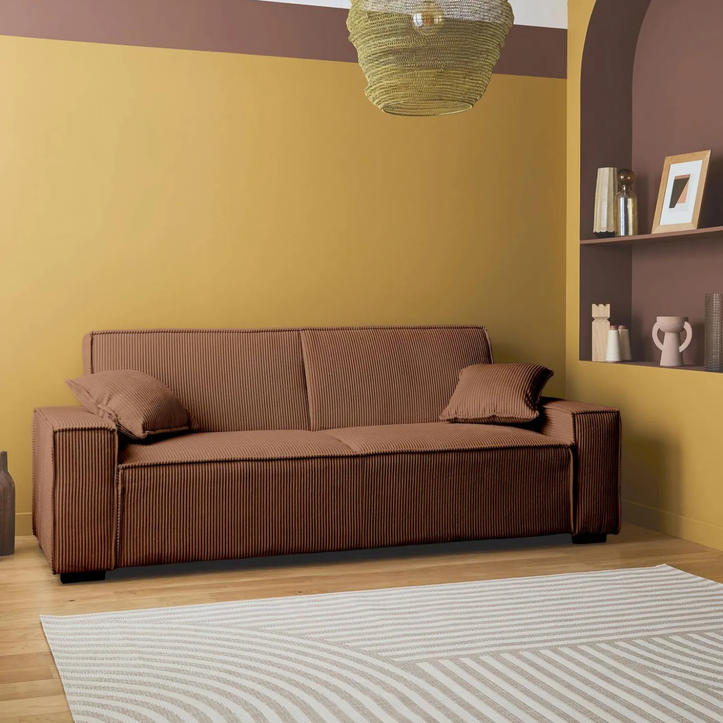 Sofá-cama em veludo canelado grosso, 3 lugares