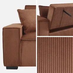 Sofá-cama em veludo canelado grosso, 3 lugares