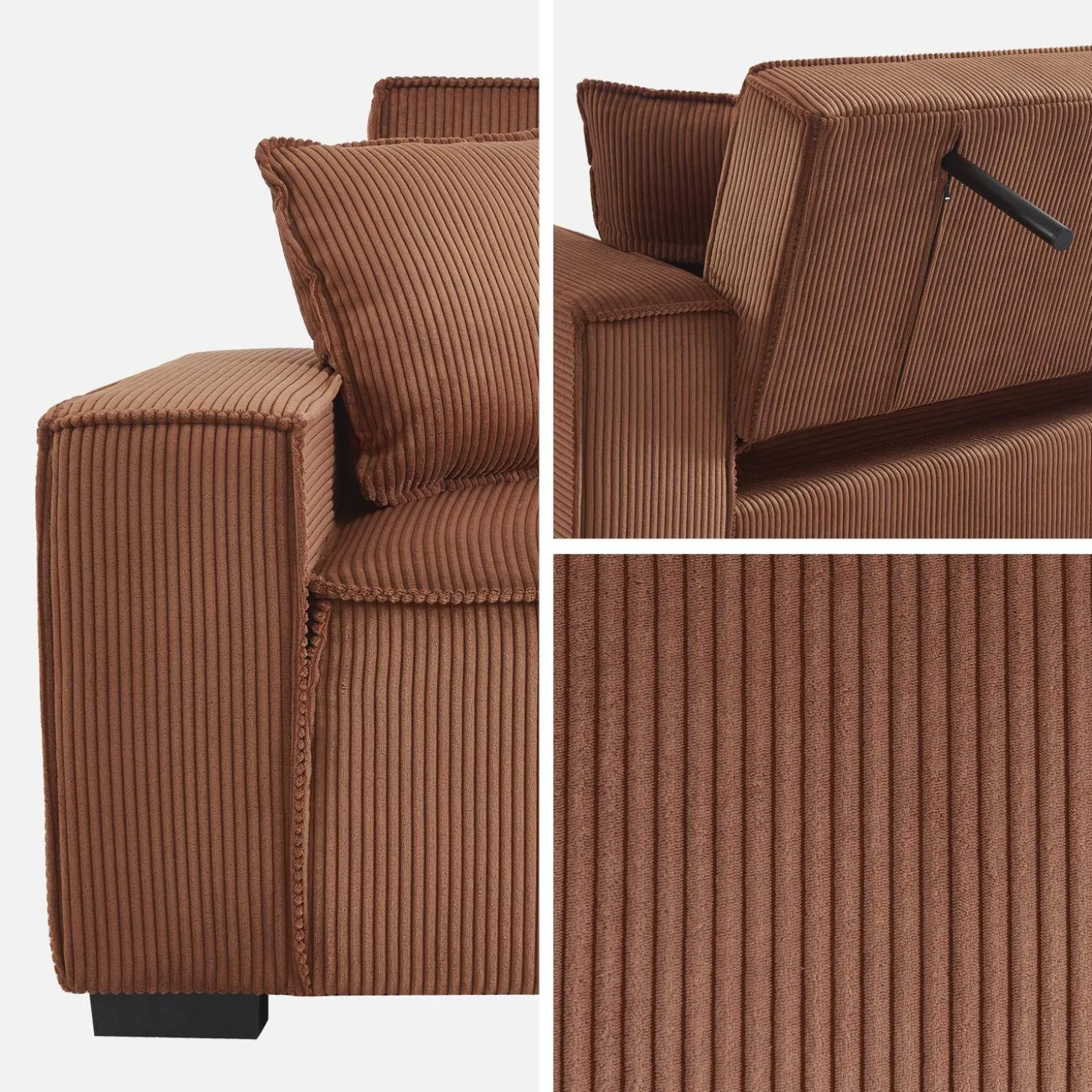 Sofá-cama em veludo canelado grosso, 3 lugares