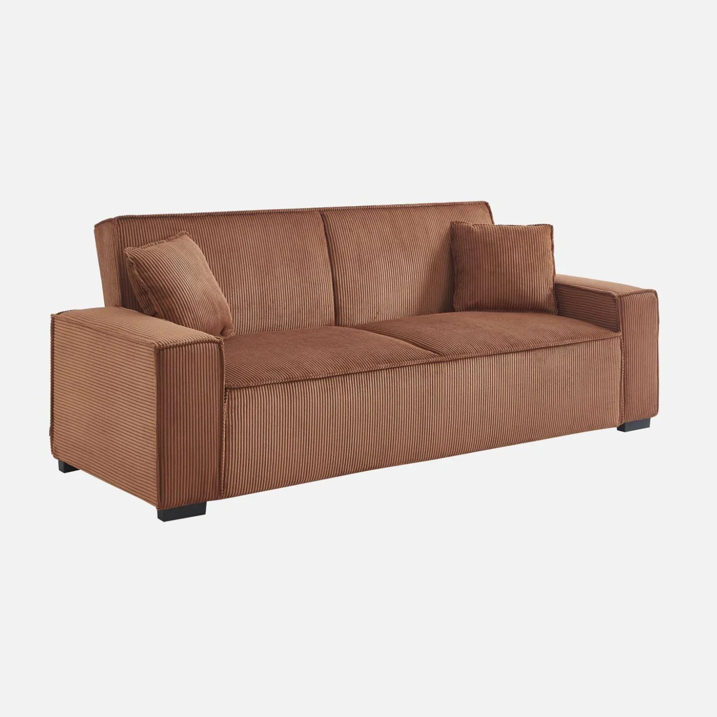 Sofá-cama em veludo canelado grosso, 3 lugares