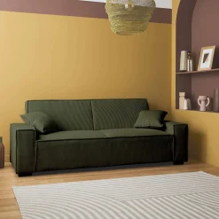 Sofá-cama em veludo canelado grosso, 3 lugares