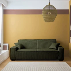 Sofá-cama em veludo canelado grosso, 3 lugares
