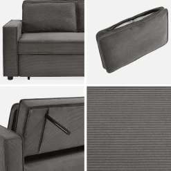 Sofá-cama em veludo canelado, 2 lugares