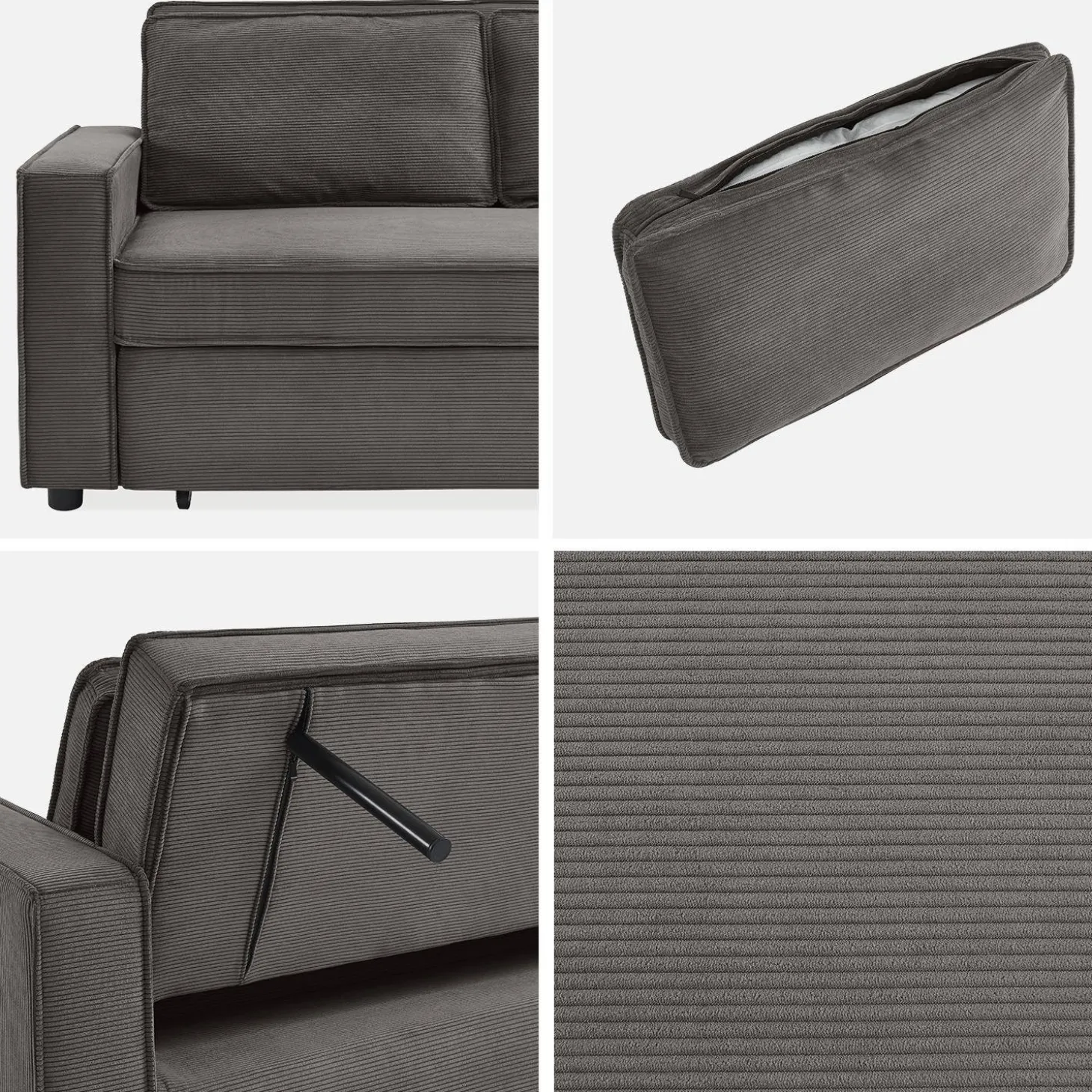 Sofá-cama em veludo canelado, 2 lugares