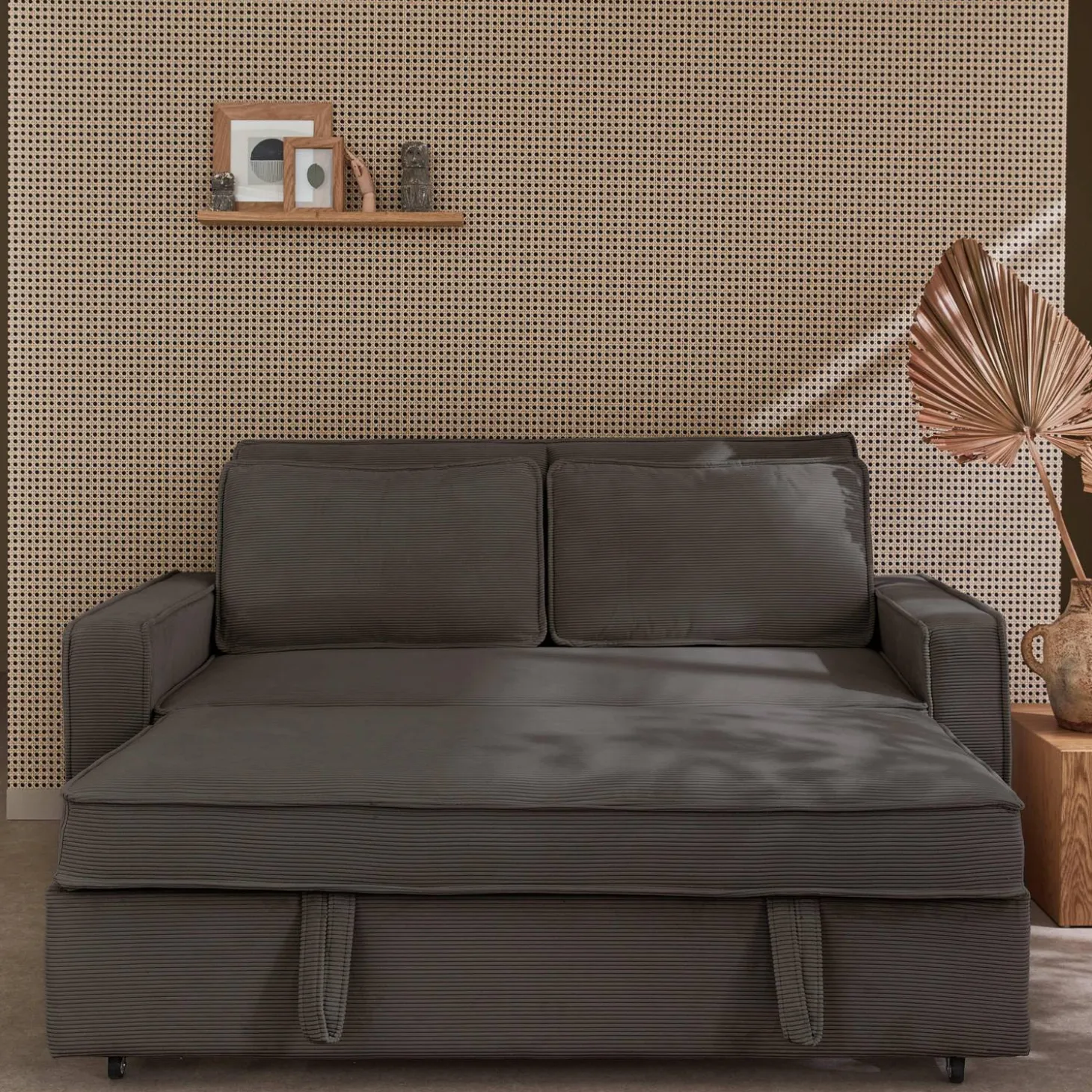 Sofá-cama em veludo canelado, 2 lugares