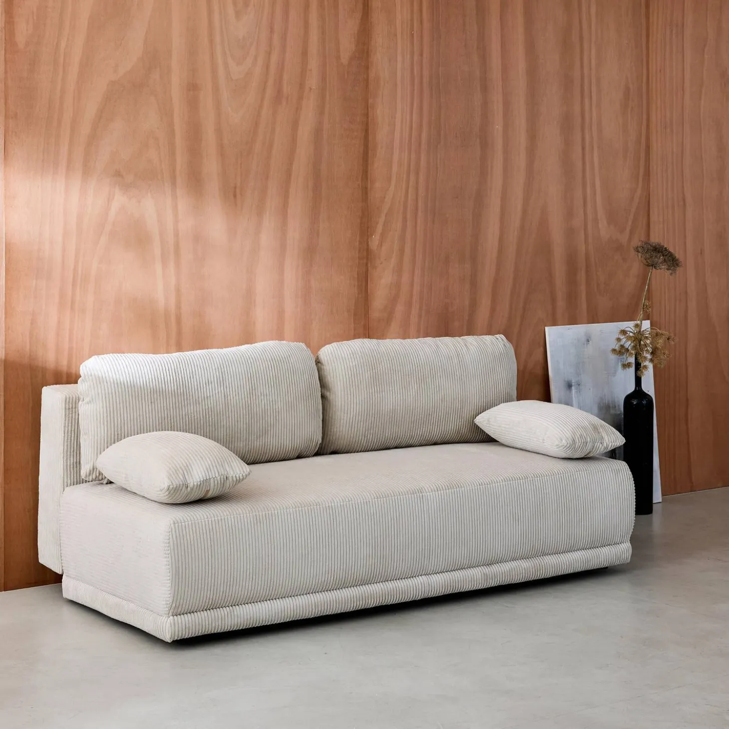 Sofá-cama em veludo canelado, 3 lugares