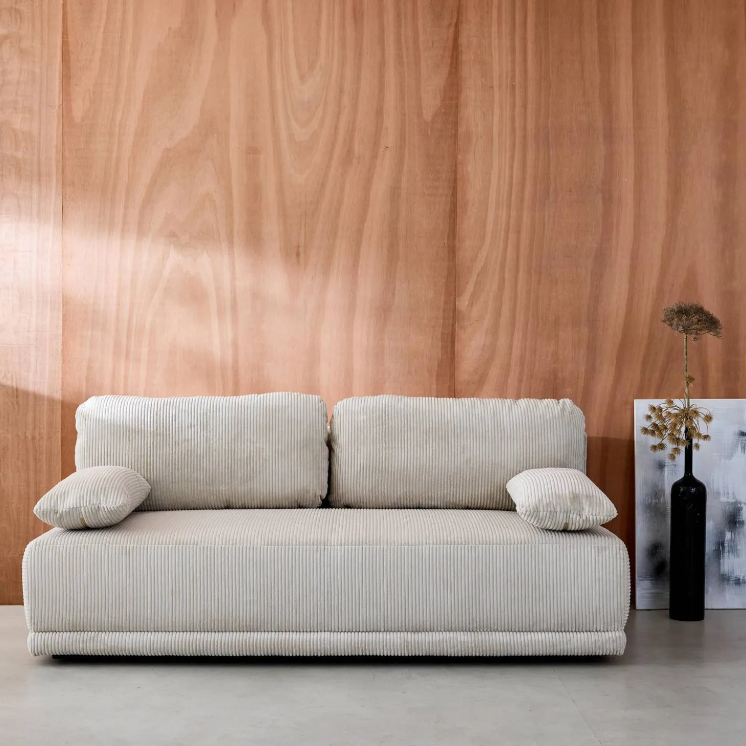 Sofá-cama em veludo canelado, 3 lugares