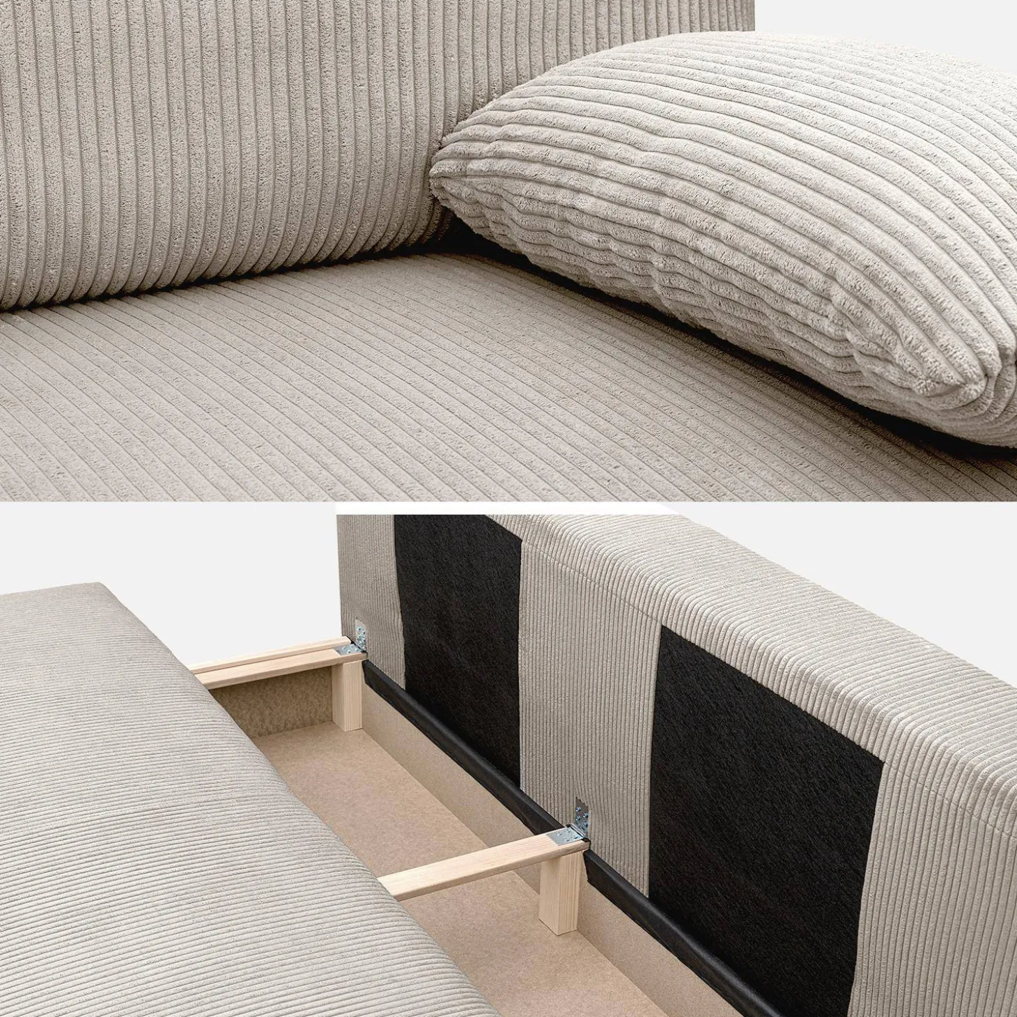 Sofá-cama em veludo canelado, 3 lugares