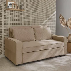 Sofá-cama em veludo canelado, 2 lugares