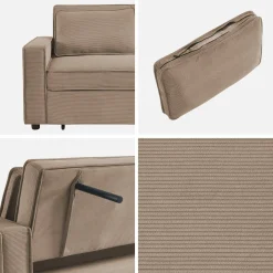 Sofá-cama em veludo canelado, 2 lugares
