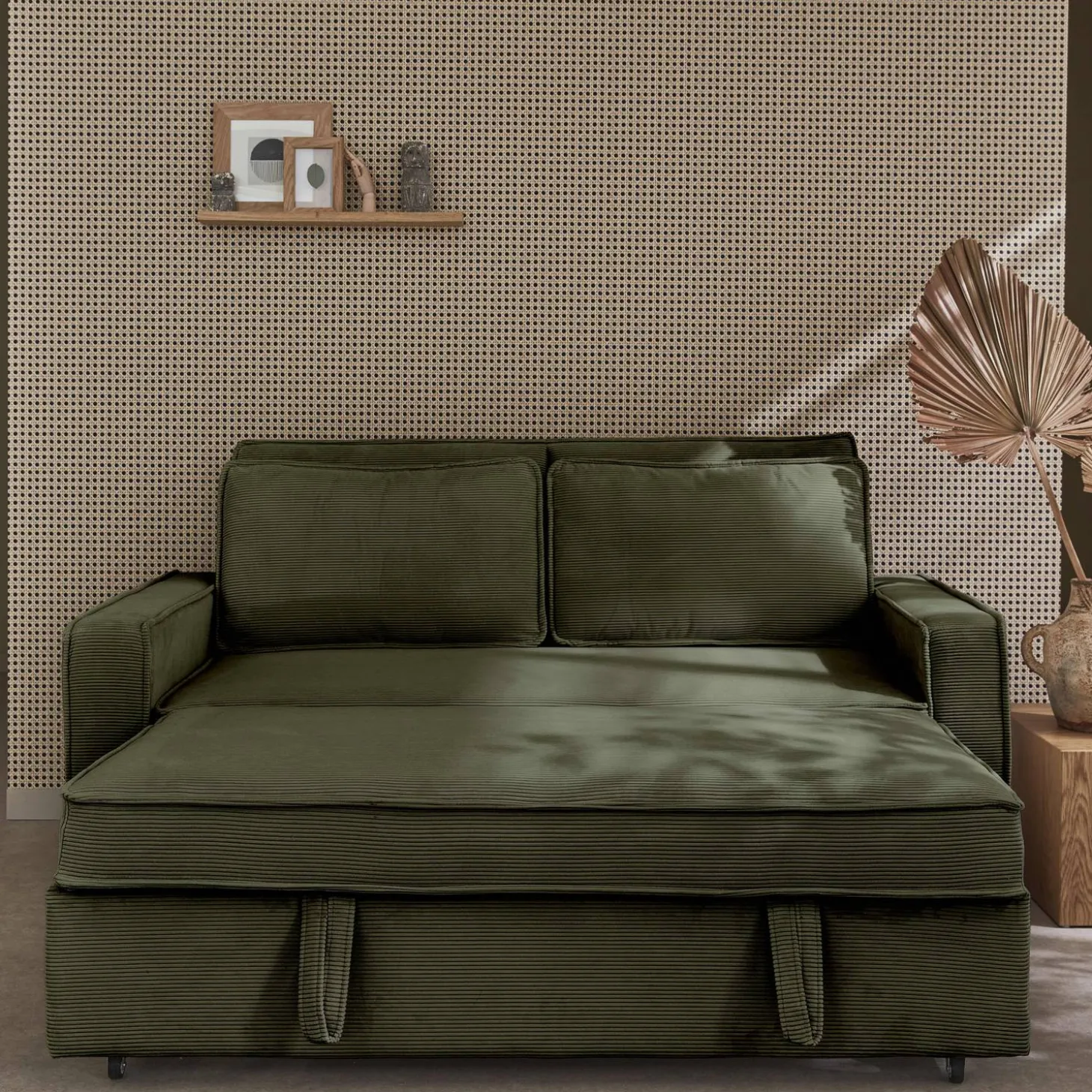 Sofá-cama em veludo canelado, 2 lugares