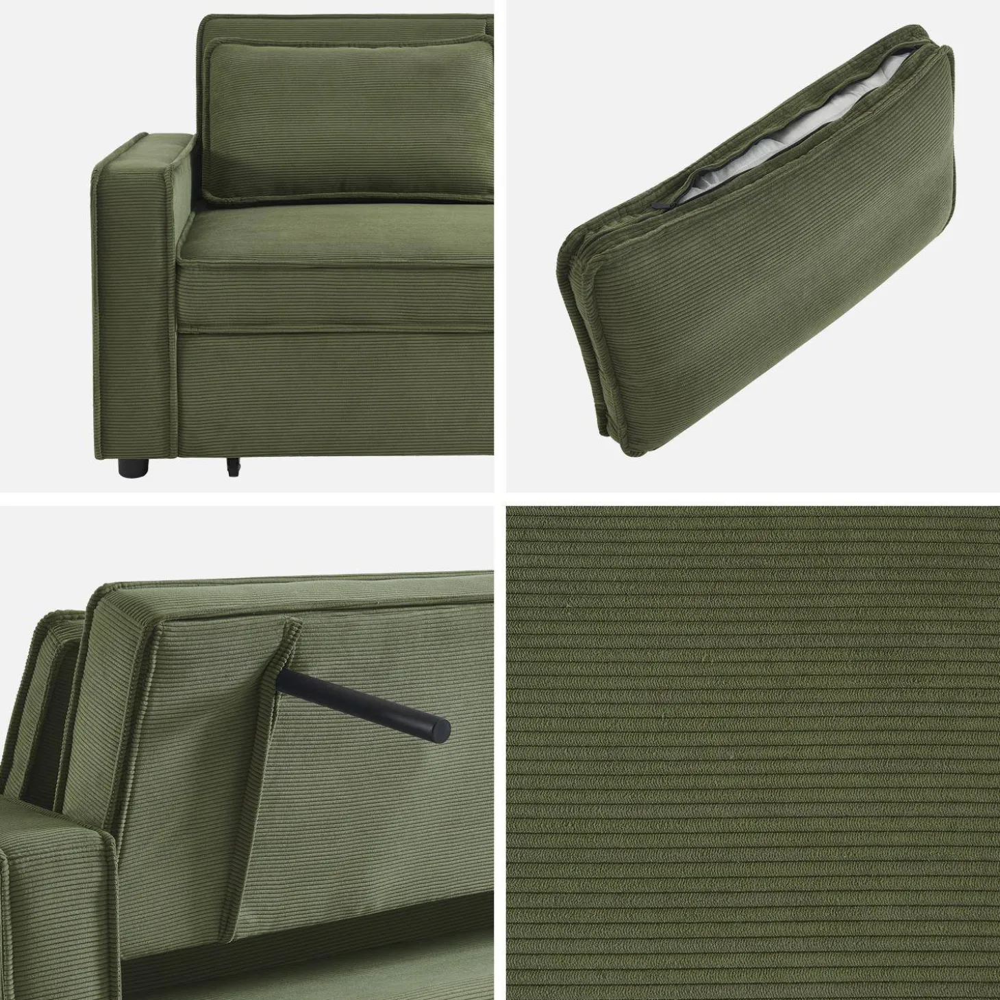 Sofá-cama em veludo canelado, 2 lugares