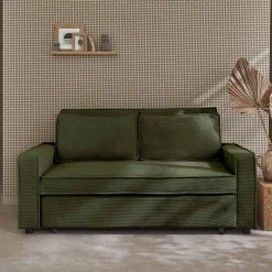Sofá-cama em veludo canelado, 2 lugares