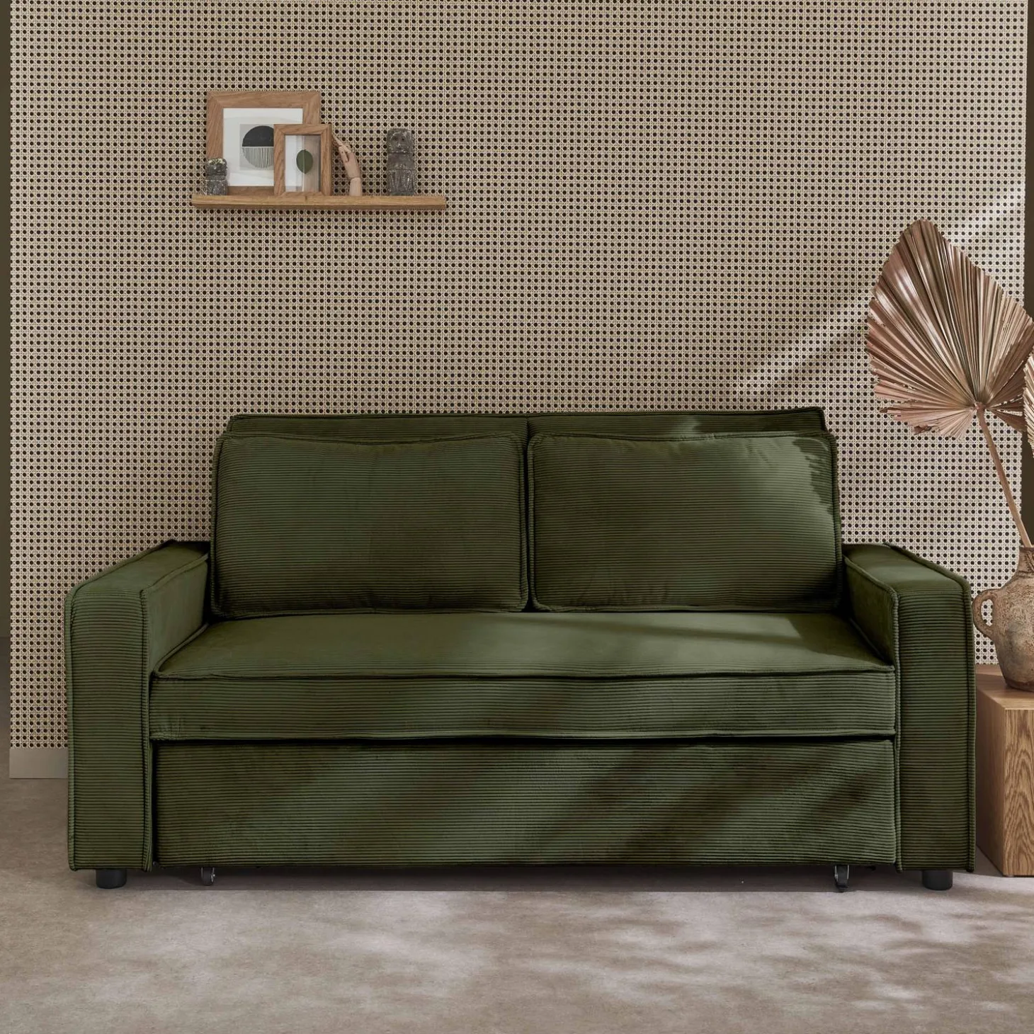 Sofá-cama em veludo canelado, 2 lugares