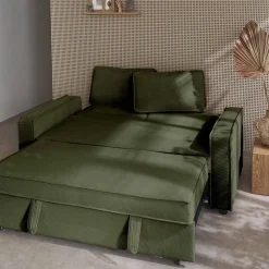 Sofá-cama em veludo canelado, 2 lugares
