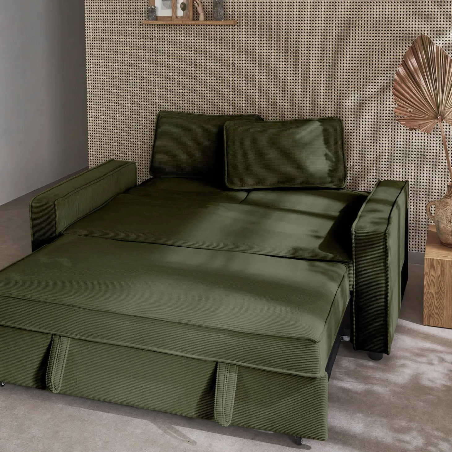 Sofá-cama em veludo canelado, 2 lugares