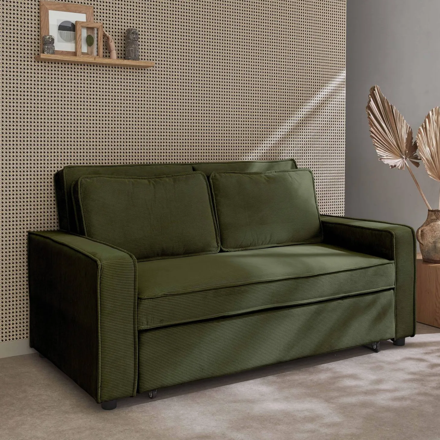 Sofá-cama em veludo canelado, 2 lugares
