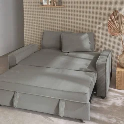 Sofá-cama em veludo canelado, 2 lugares