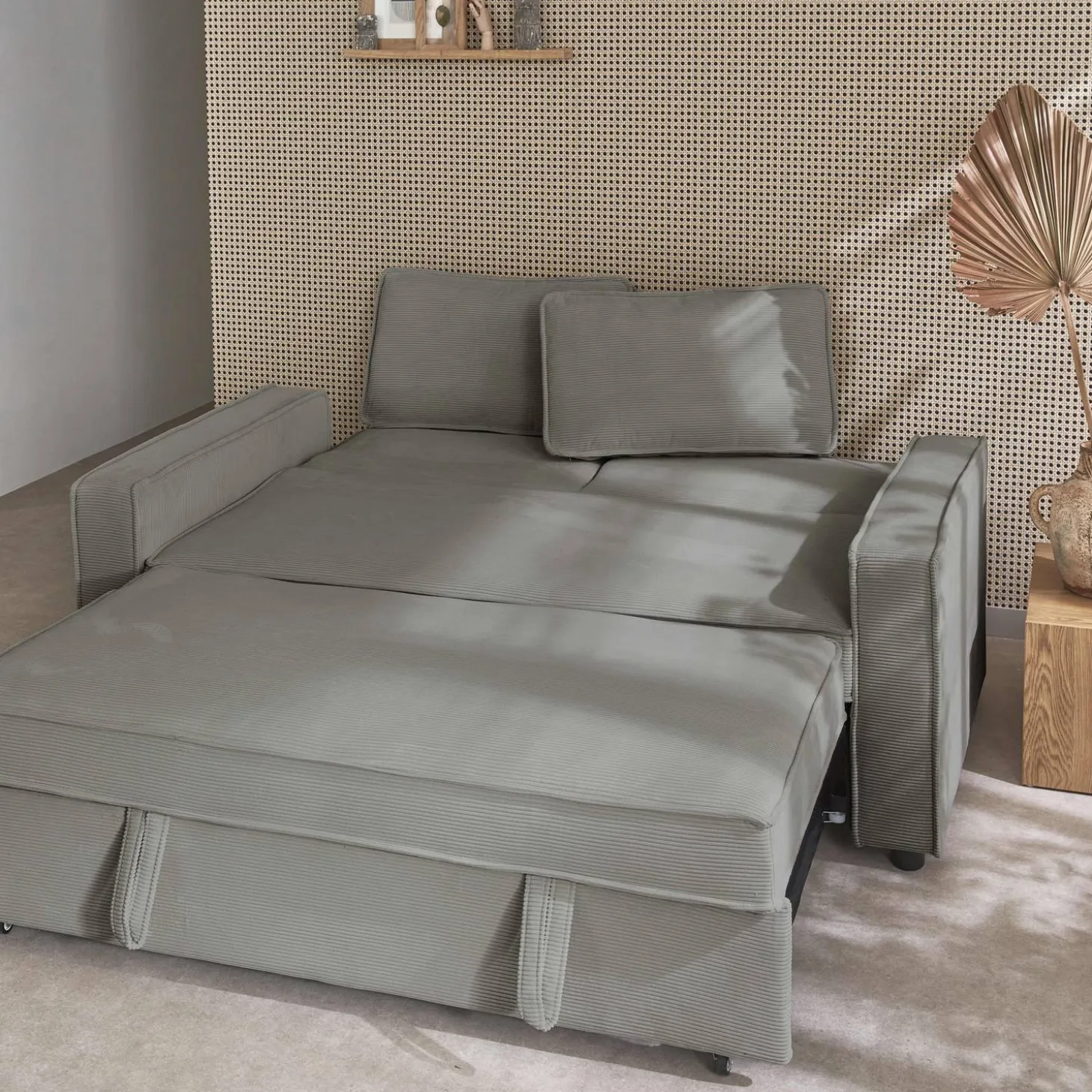 Sofá-cama em veludo canelado, 2 lugares