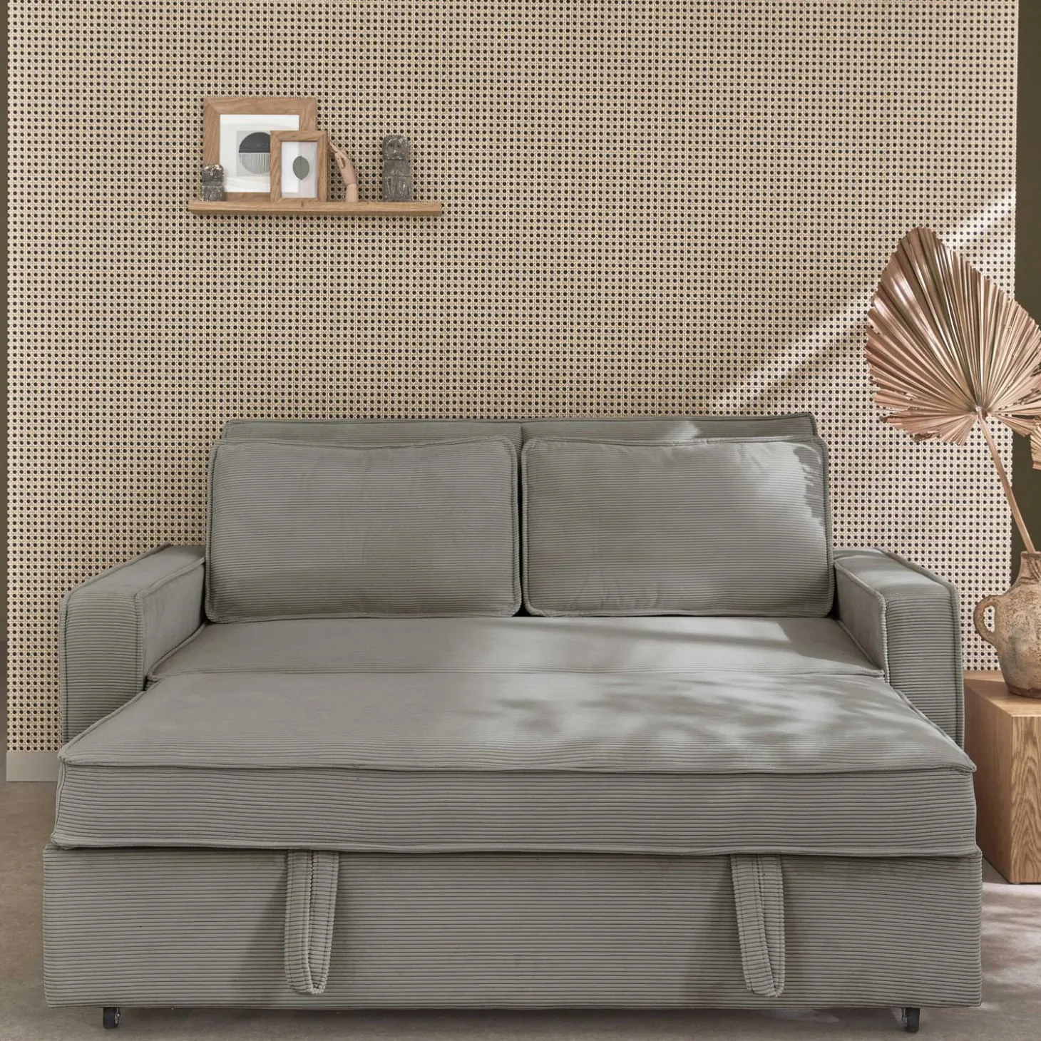 Sofá-cama em veludo canelado, 2 lugares