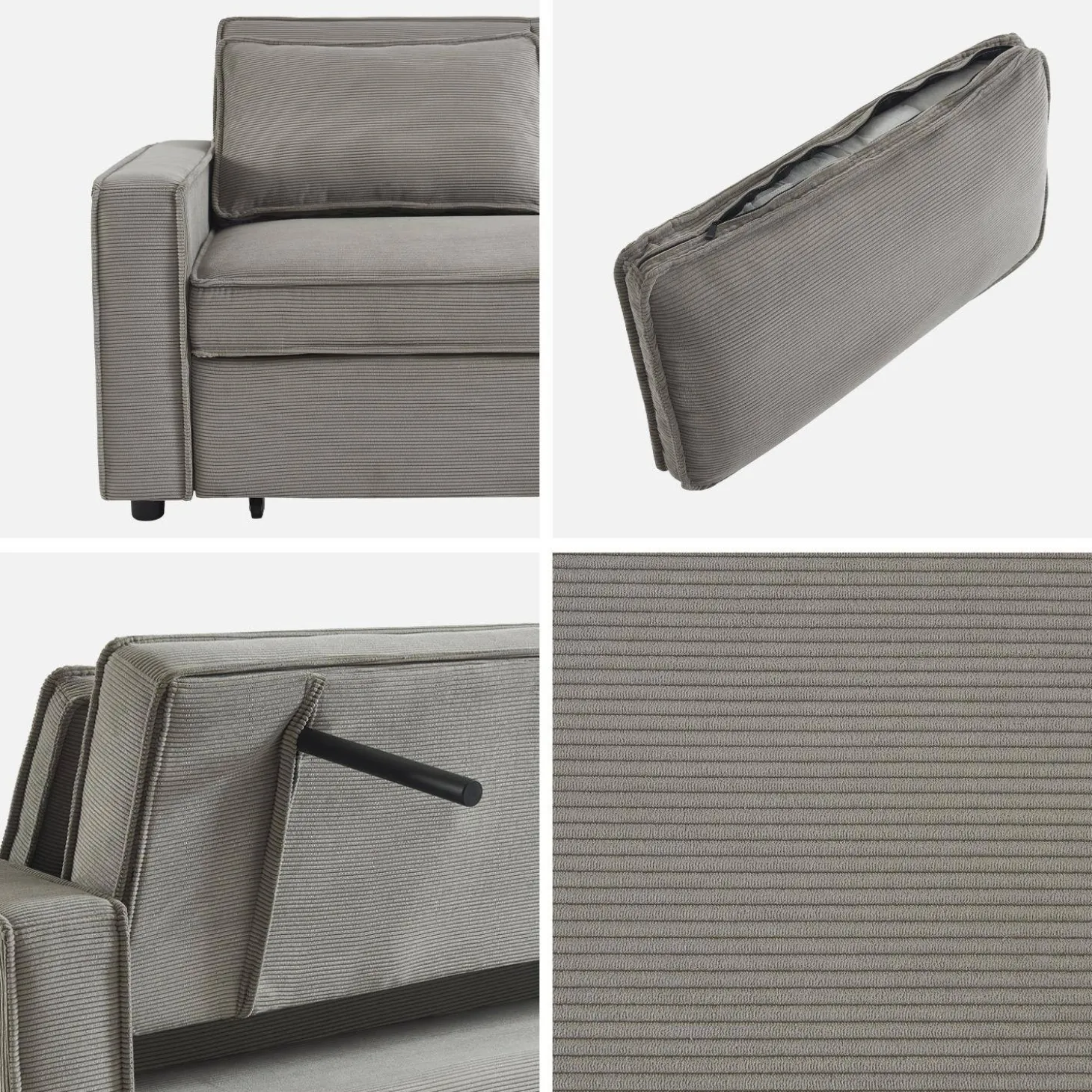 Sofá-cama em veludo canelado, 2 lugares