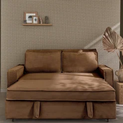 Sofá-cama em veludo canelado, 2 lugares