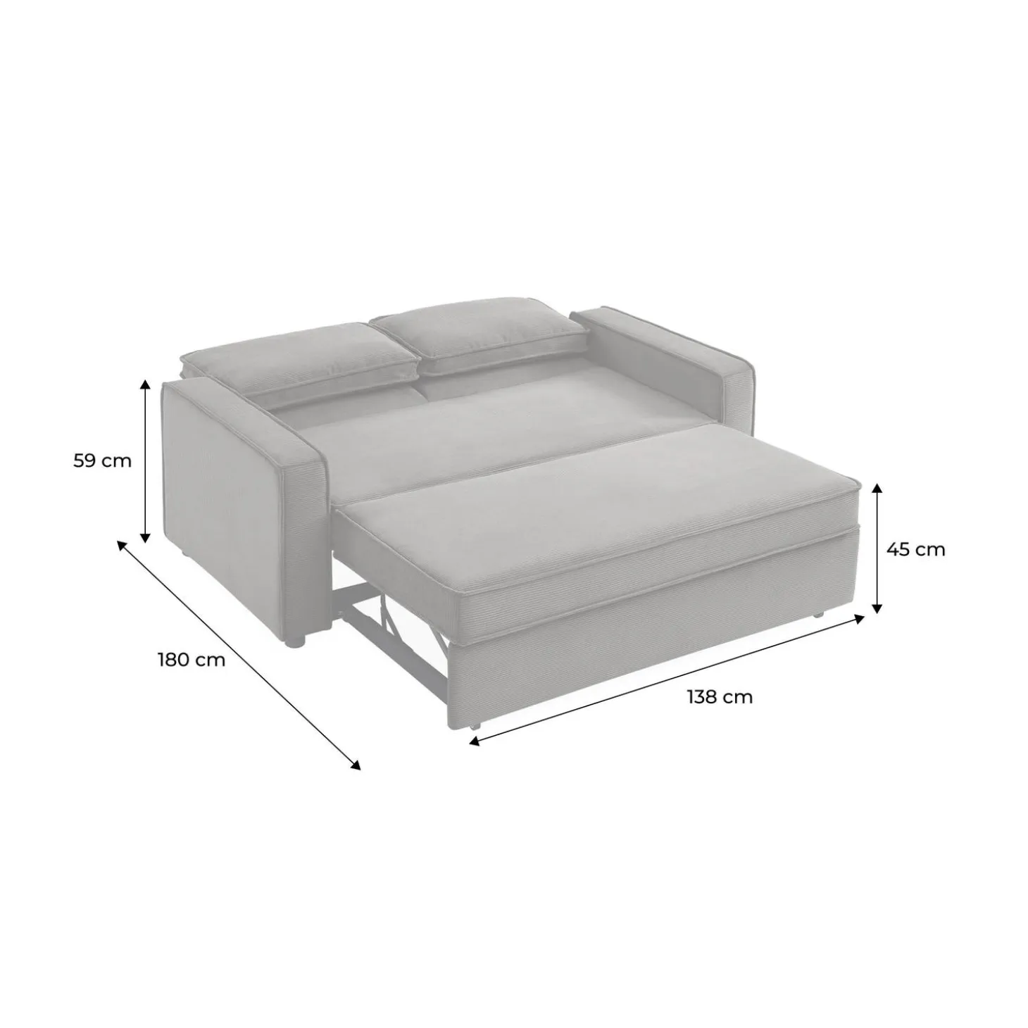 Sofá-cama em veludo canelado, 2 lugares