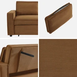 Sofá-cama em veludo canelado, 2 lugares