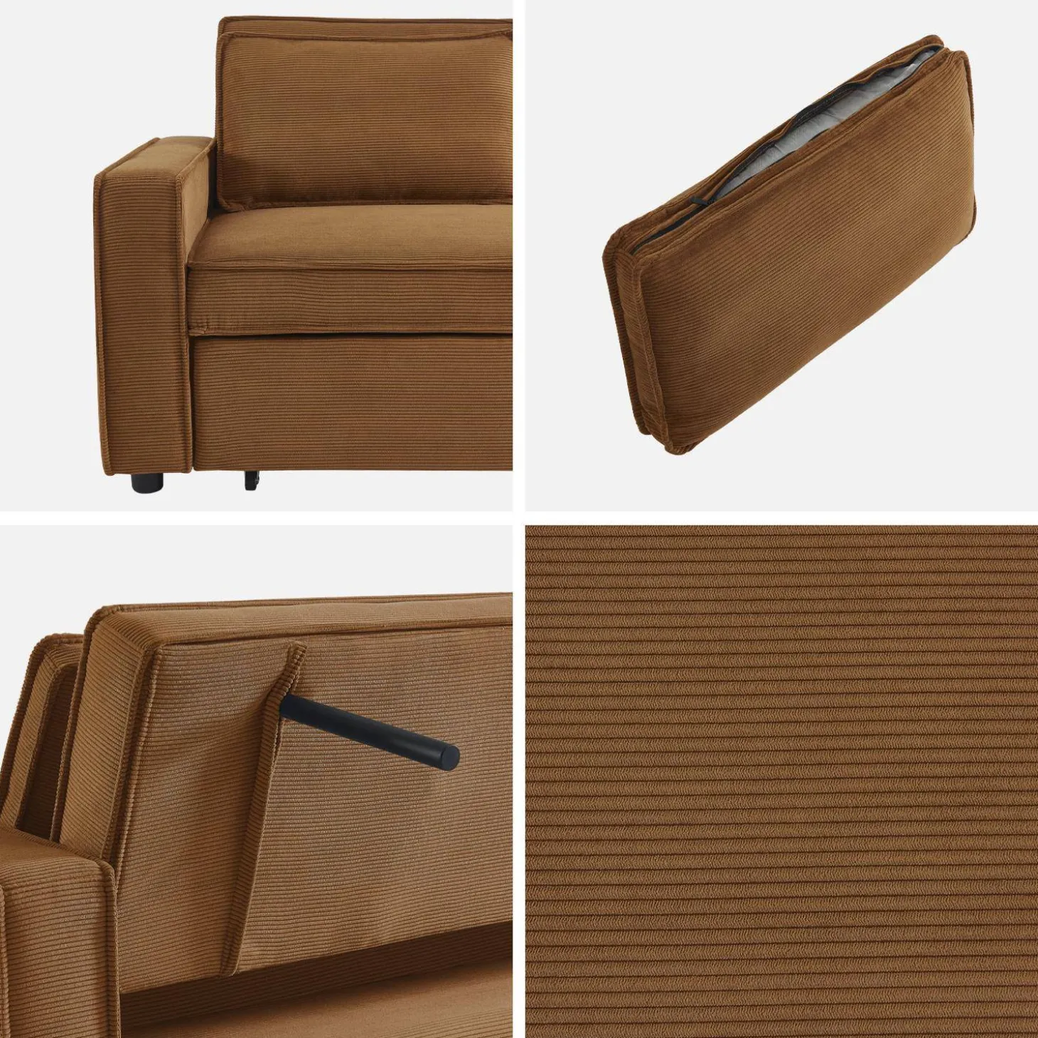 Sofá-cama em veludo canelado, 2 lugares