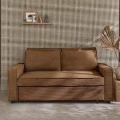 Sofá-cama em veludo canelado, 2 lugares