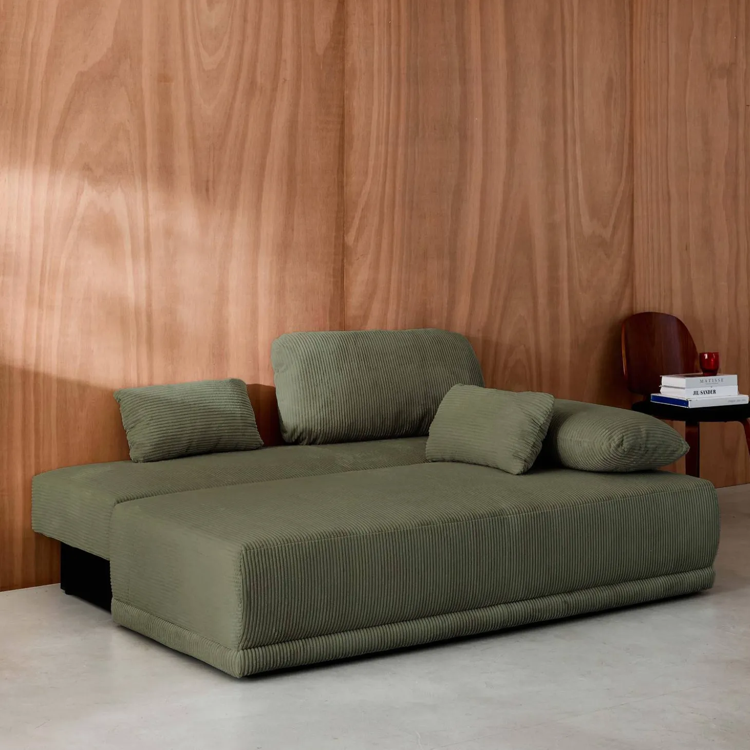 Sofá-cama em veludo canelado, 3 lugares