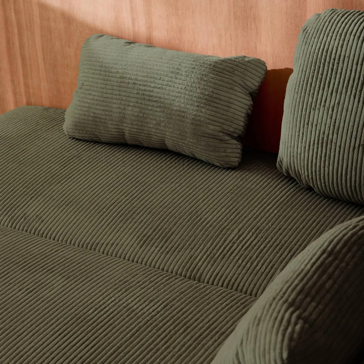 Sofá-cama em veludo canelado, 3 lugares