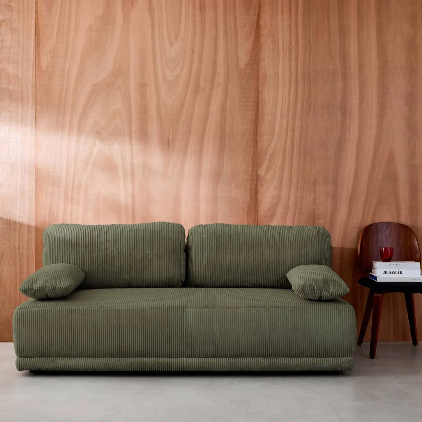 Sofá-cama em veludo canelado, 3 lugares