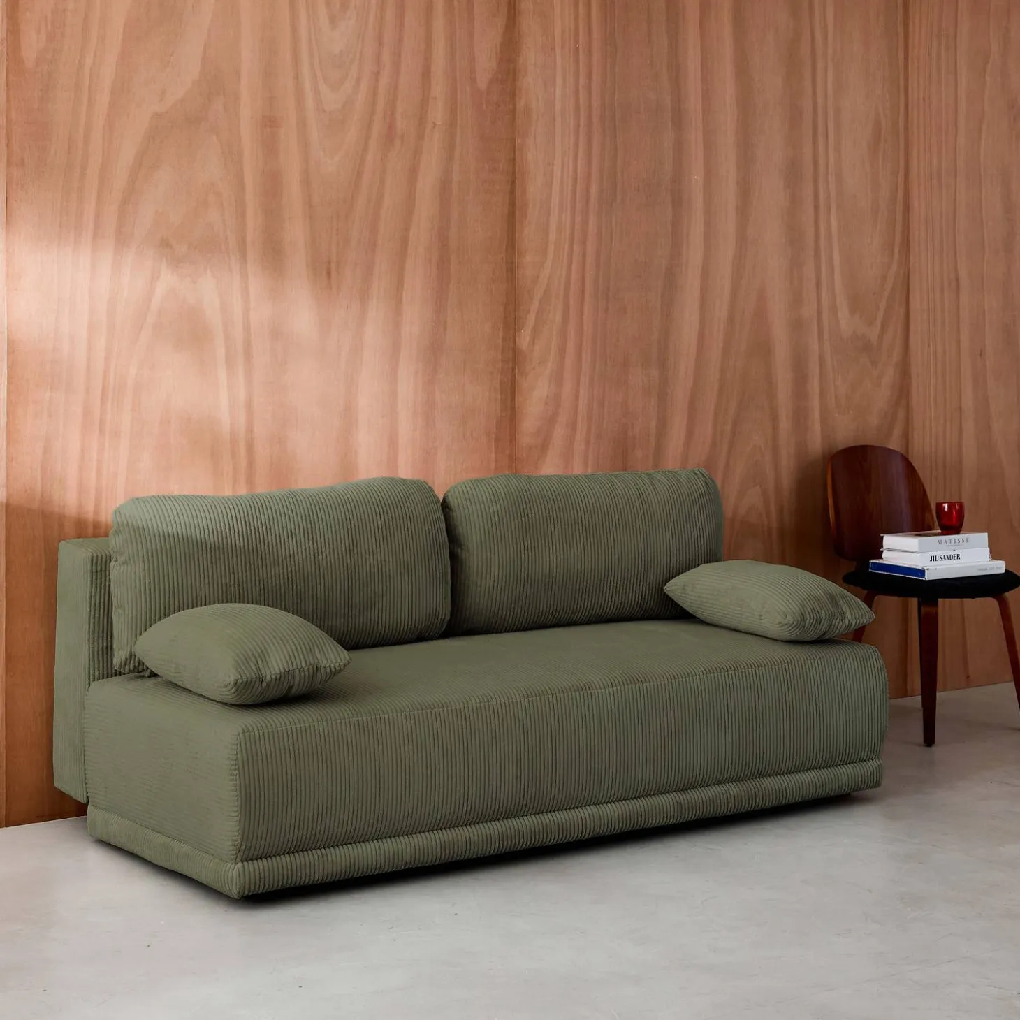 Sofá-cama em veludo canelado, 3 lugares