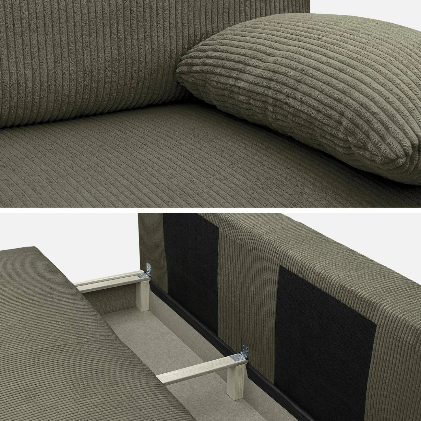 Sofá-cama em veludo canelado, 3 lugares