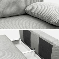 Sofá-cama em veludo canelado, 3 lugares