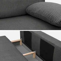 Sofá-cama em veludo canelado, 3 lugares