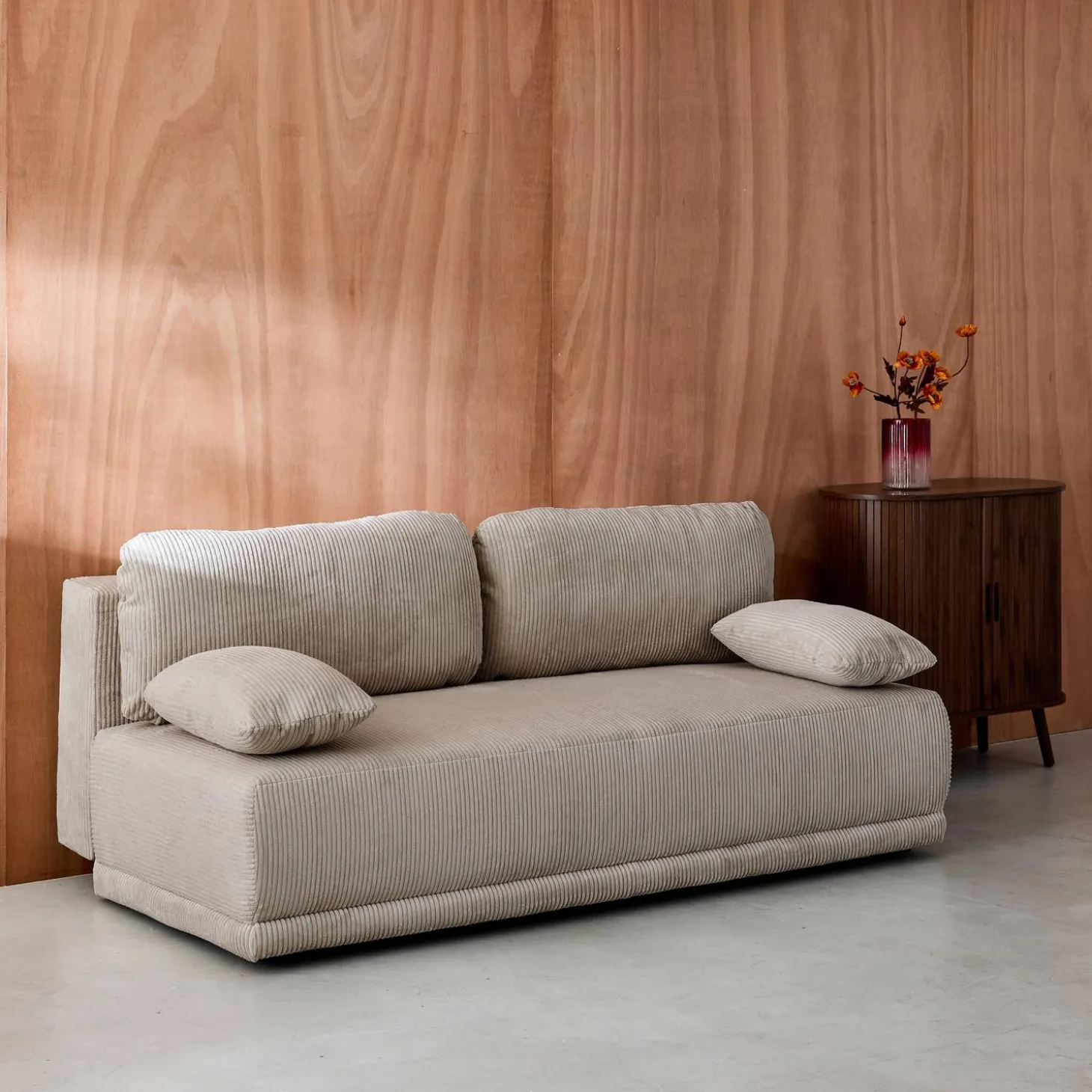 Sofá-cama em veludo canelado, 3 lugares