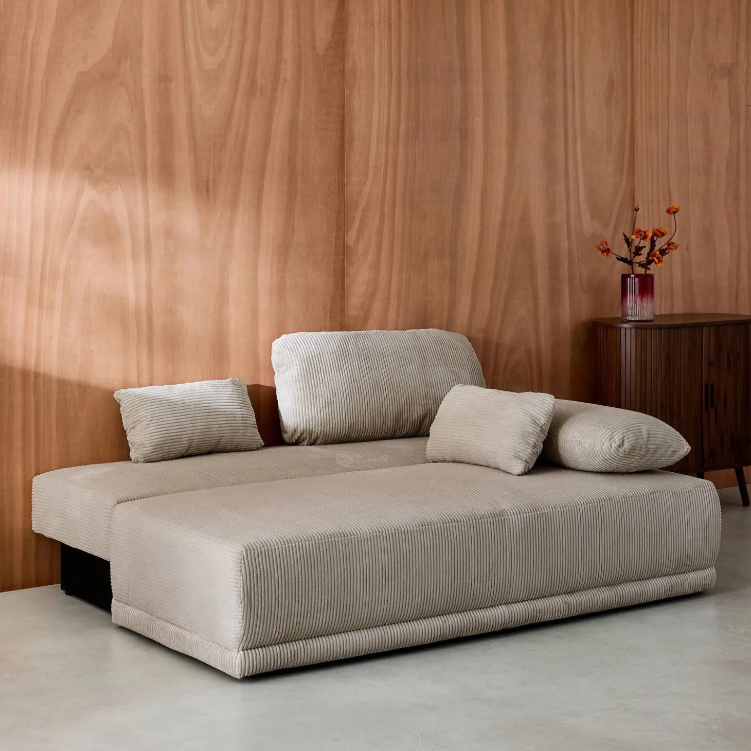 Sofá-cama em veludo canelado, 3 lugares