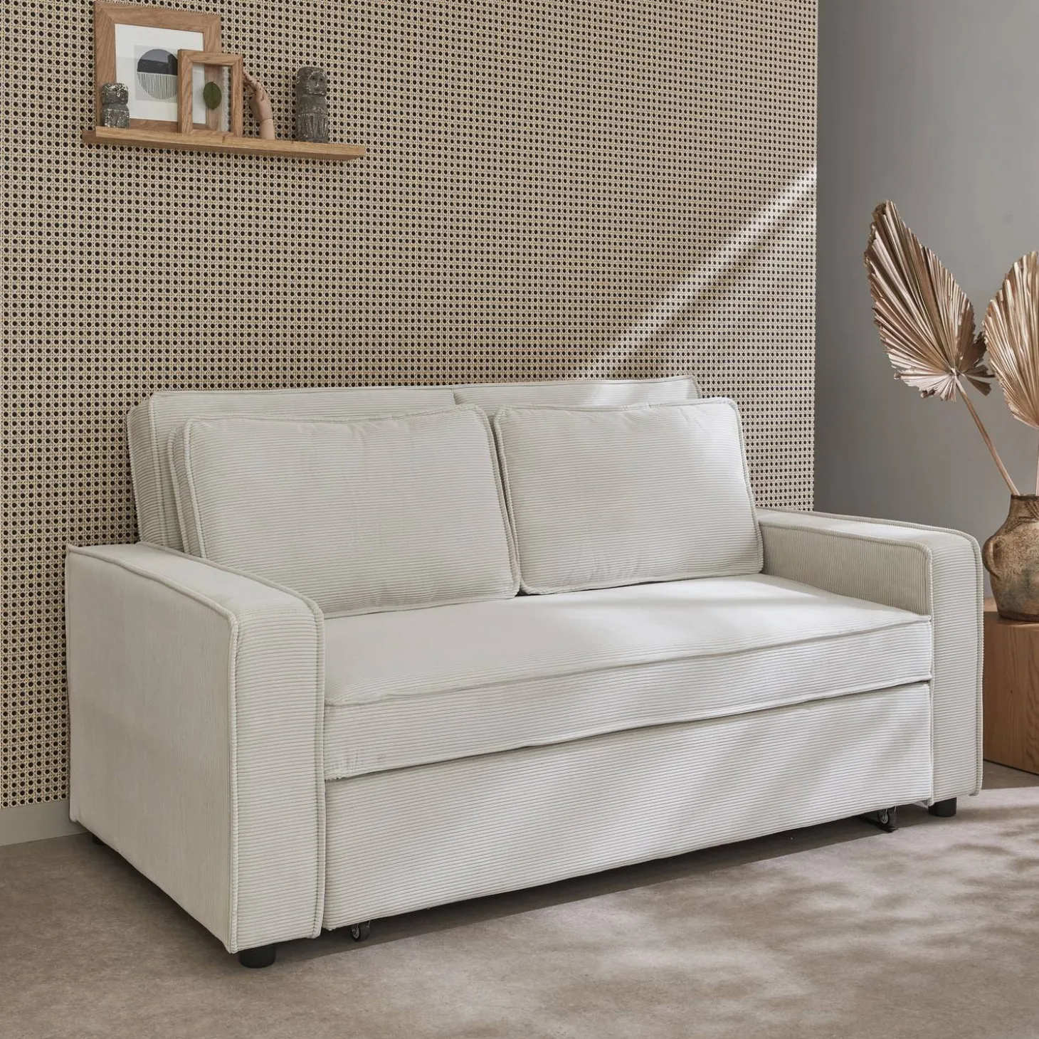 Sofá-cama em veludo canelado, 2 lugares