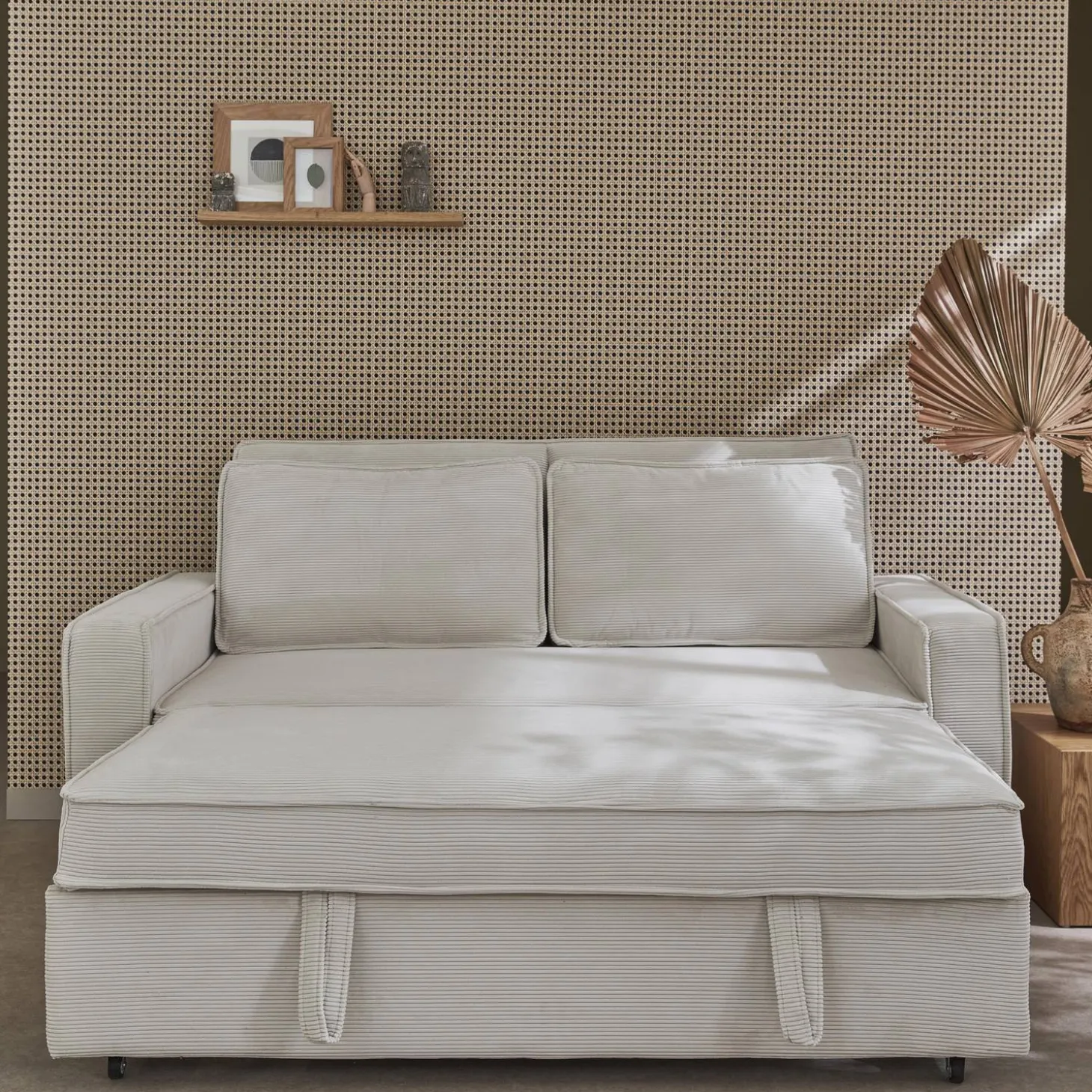Sofá-cama em veludo canelado, 2 lugares