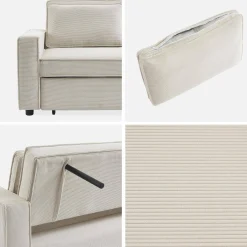 Sofá-cama em veludo canelado, 2 lugares