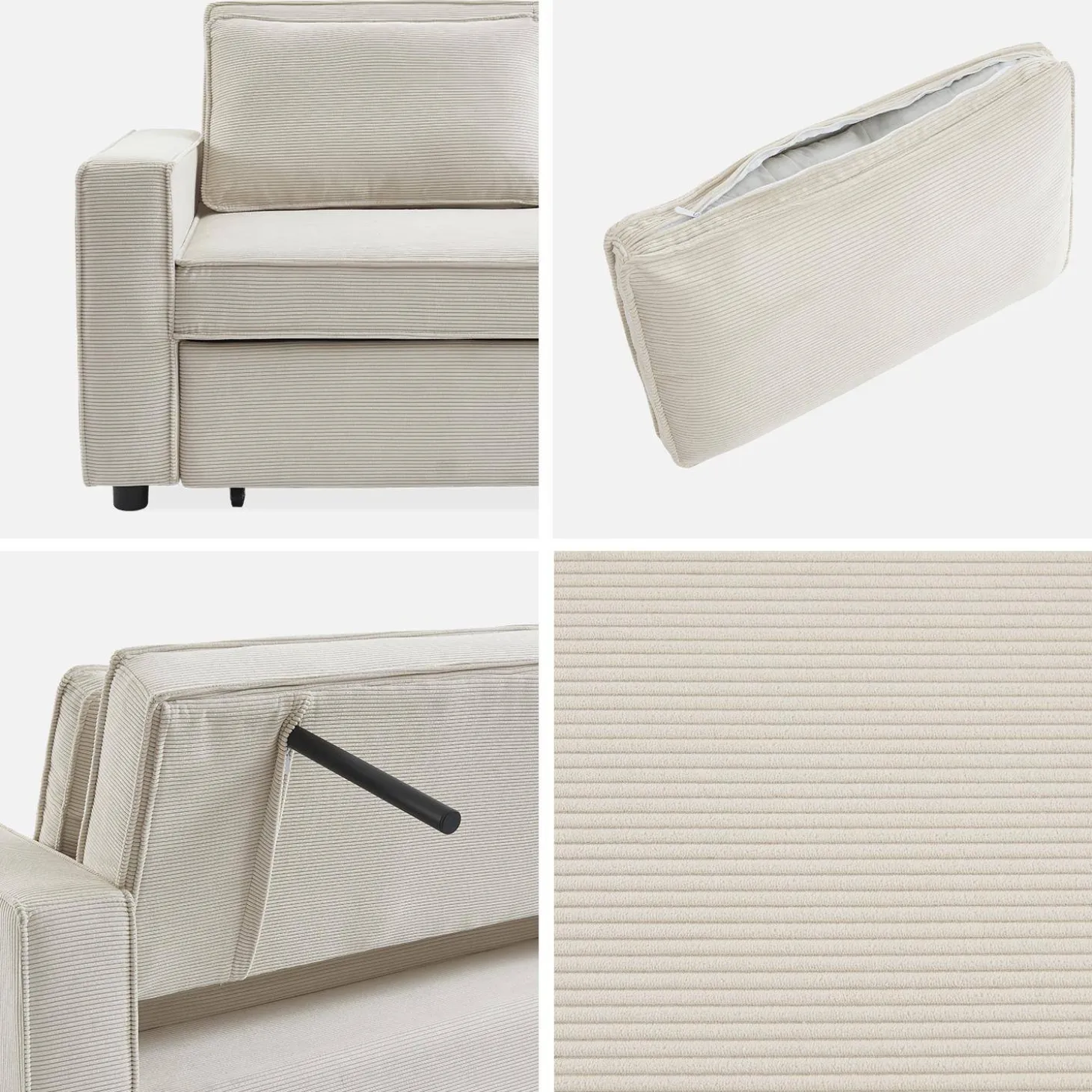 Sofá-cama em veludo canelado, 2 lugares