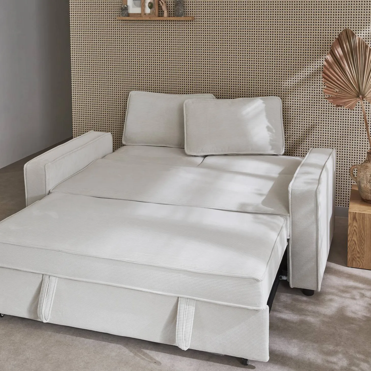 Sofá-cama em veludo canelado, 2 lugares