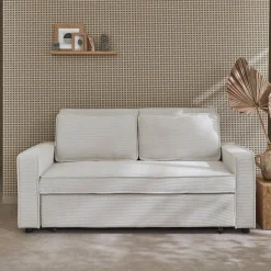 Sofá-cama em veludo canelado, 2 lugares
