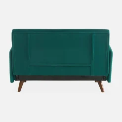 Sofá-cama em veludo com pernas de madeira, 2 lugares