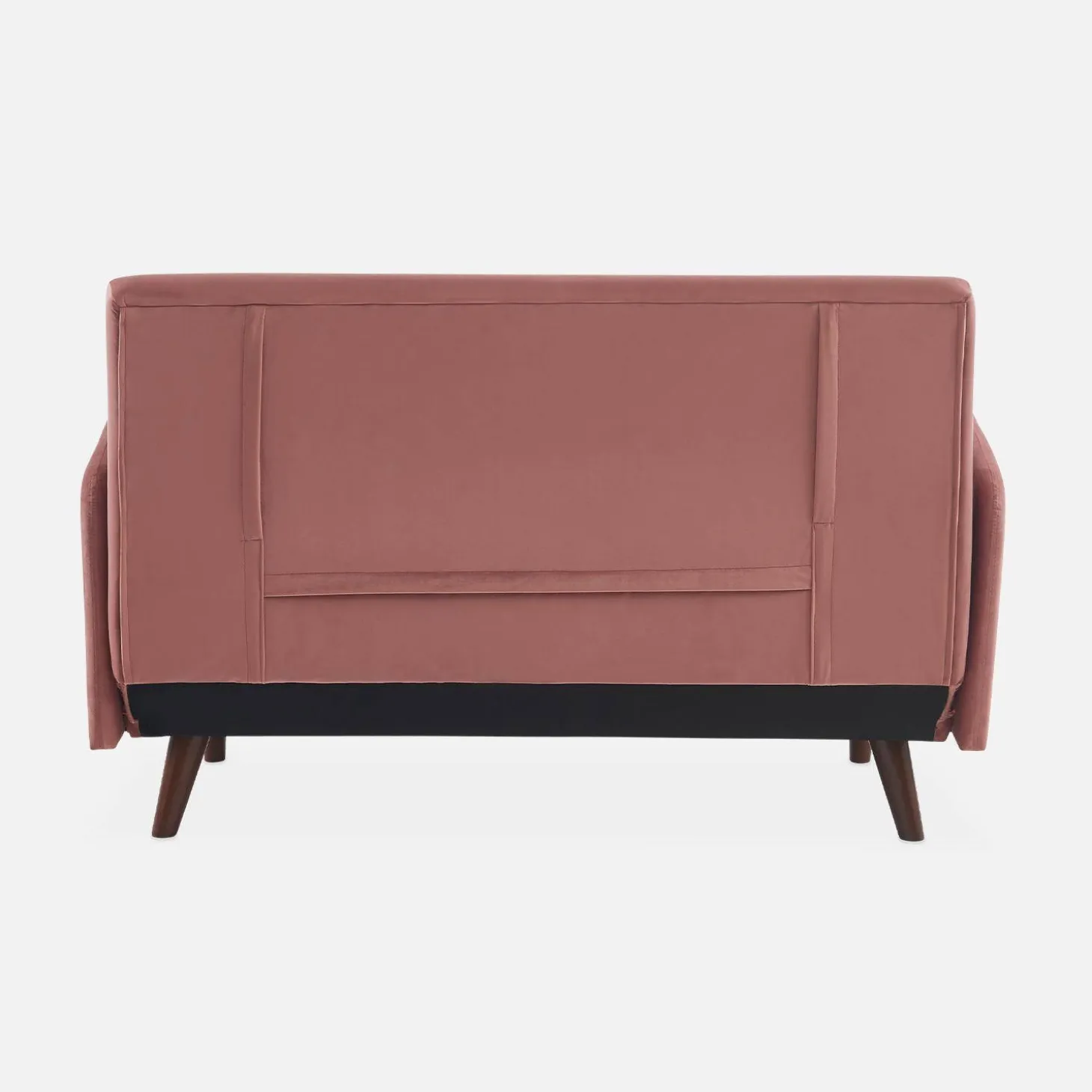 Sofá-cama em veludo com pernas de madeira, 2 lugares